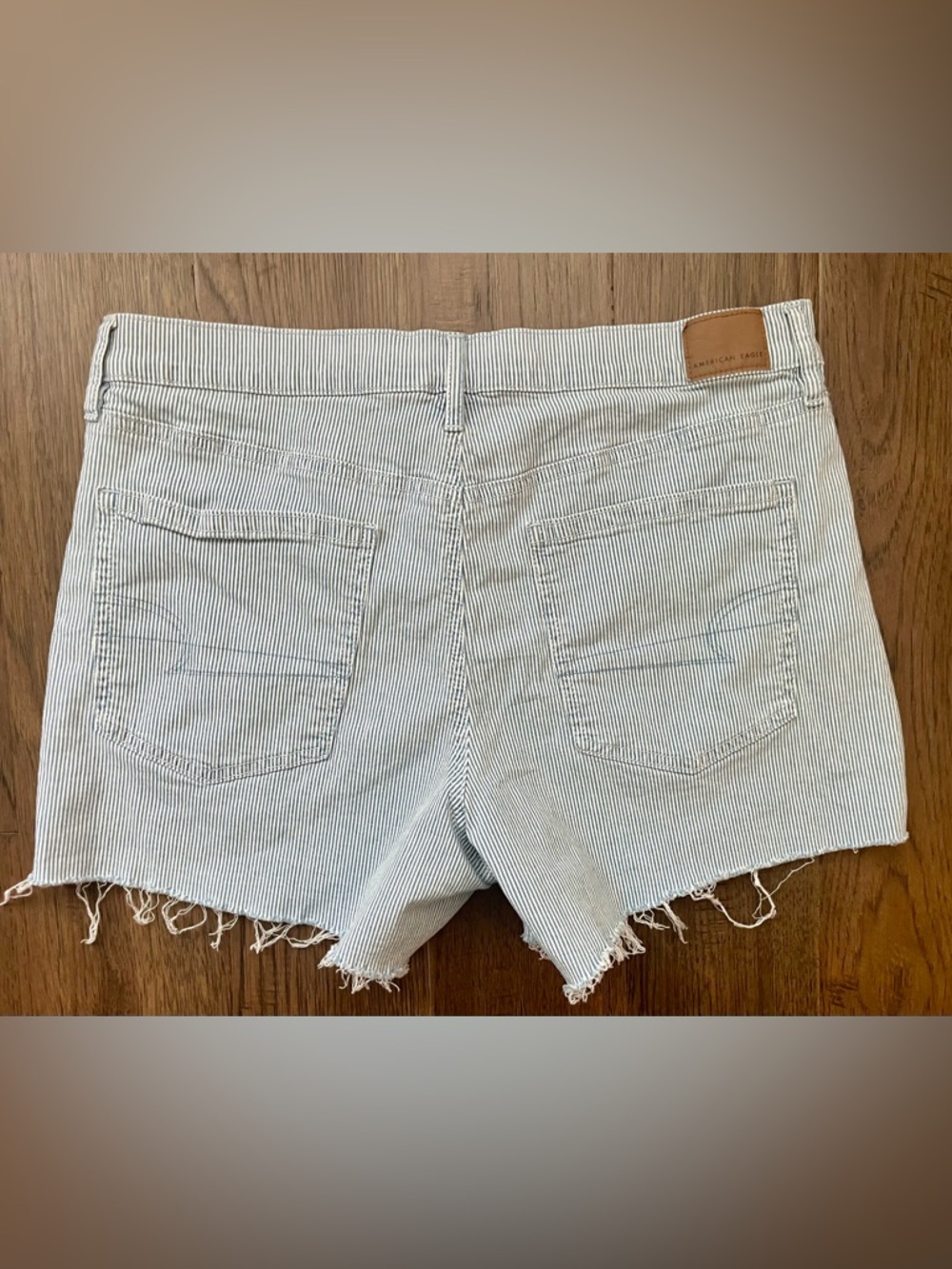 AMERICAN EAGLE Striped Denim Shorts Raw Hem Stretch Size 12 - Picture 8 of 10